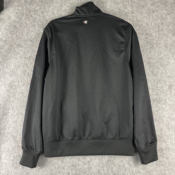 Champion Tricot Track Jacket Mens Medium Black Full Zip Colorful Logo Sporty - Picture 14 of 16
